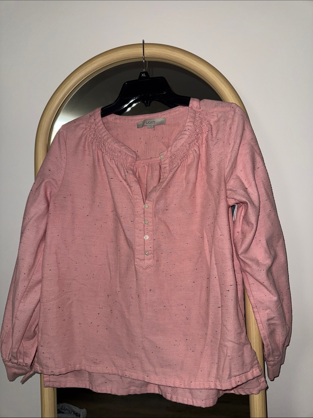 LOFT Pink Button-Front Long Sleeve Peasant Blouse